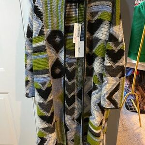 Patterned Knit Open Front Cardigan